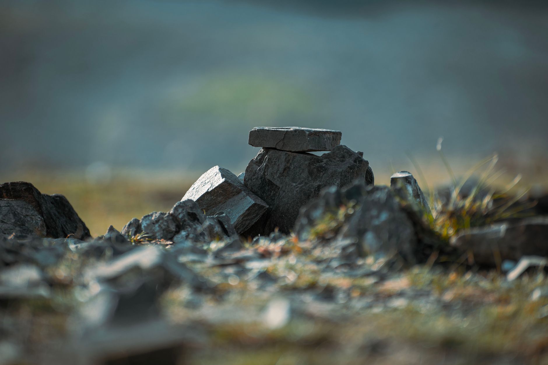 Dark mineral outcrop in the high Himalaya
