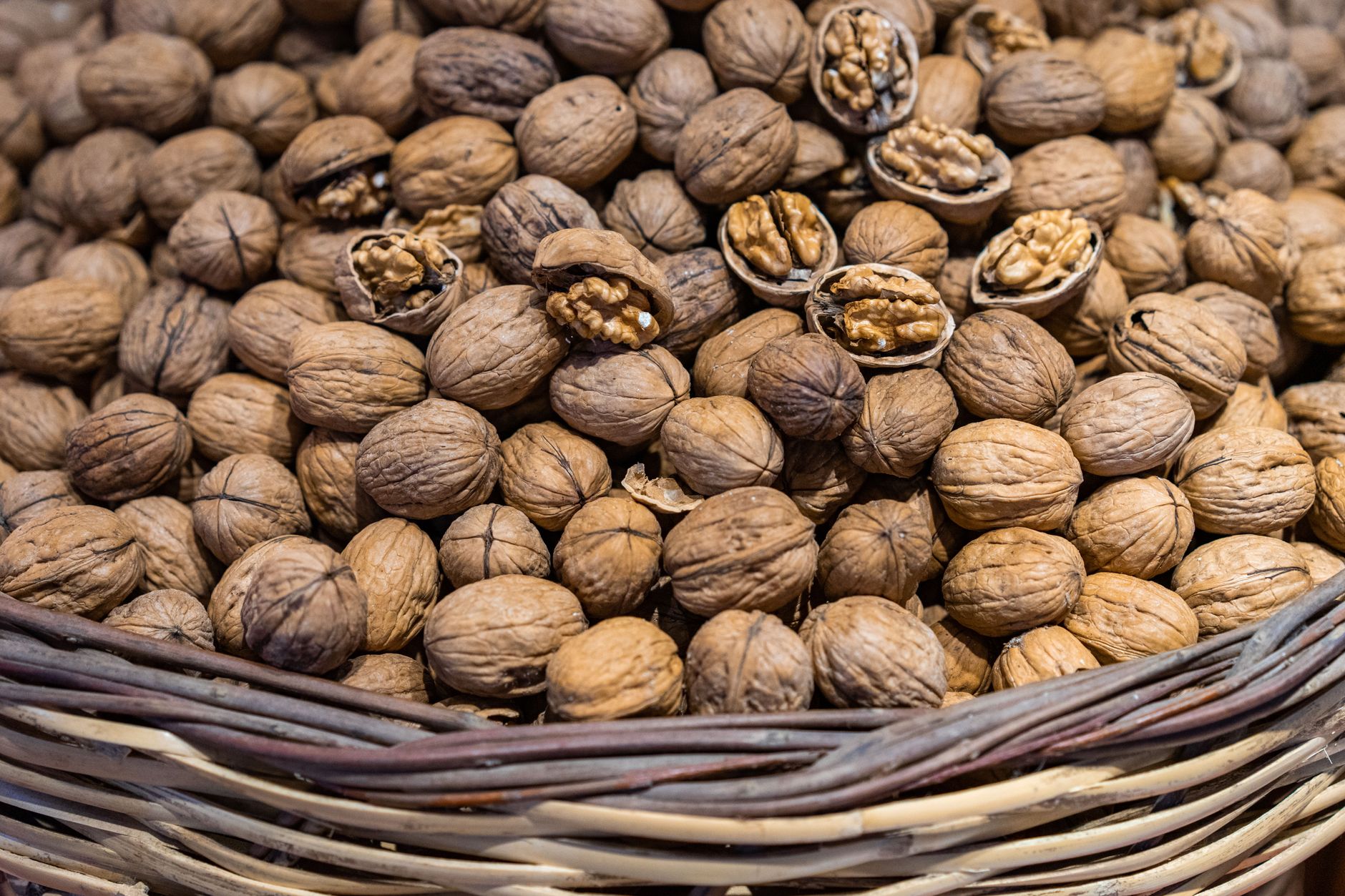 Walnuts in a woven basket